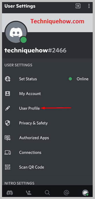 Tap on 'User Profile'