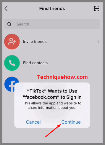 Tap on the Continue on tiktok