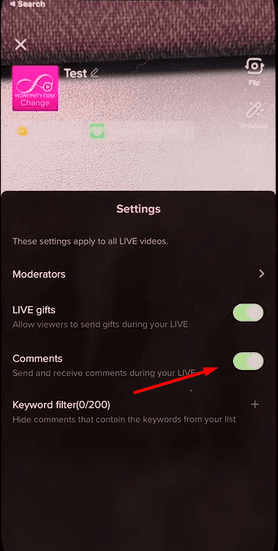 TikTok live Settings