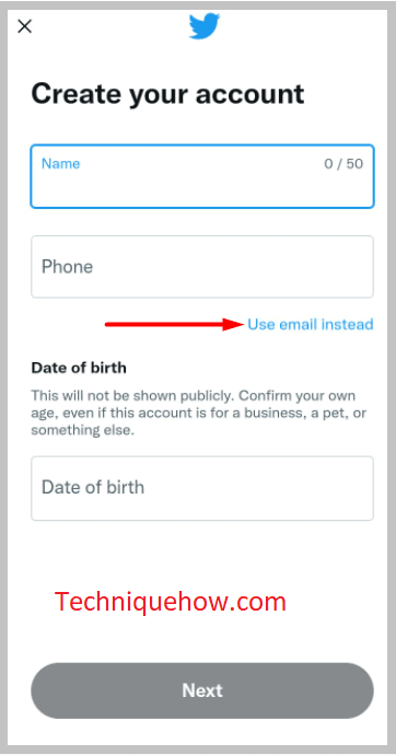 Use email instead twitter