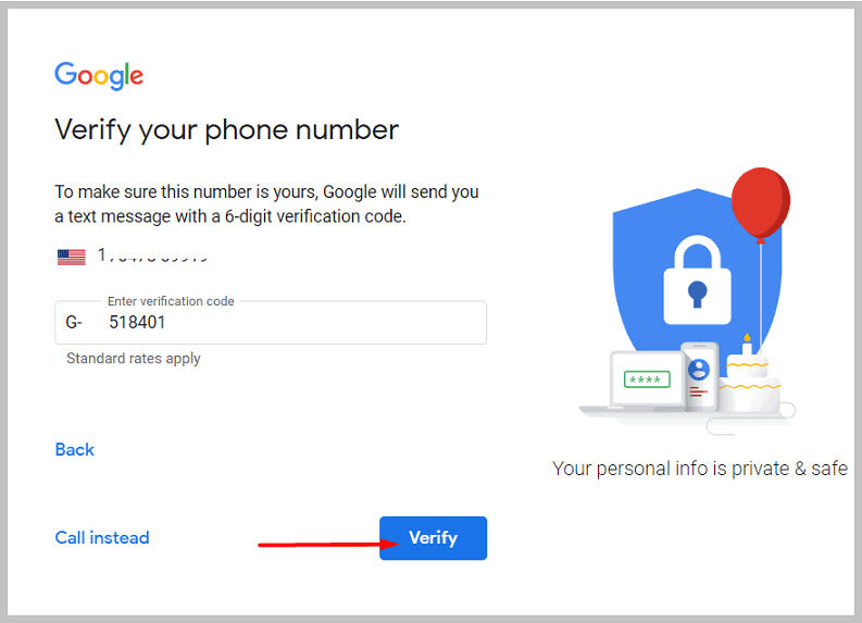 Verify on gmail account