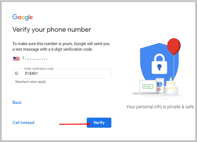 Verify on gmail account