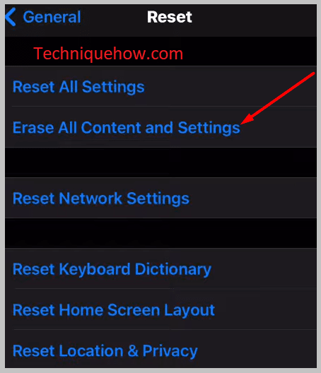 click on Erase all Contents and Settings