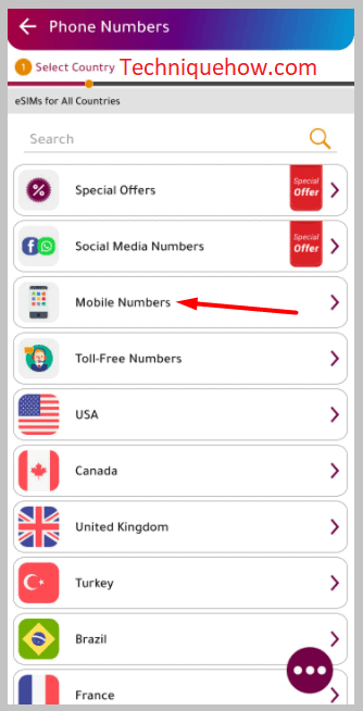 click on Mobile Numbers