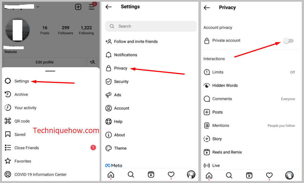 click on Privacy