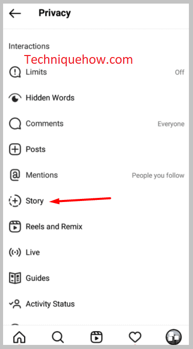 click on Story