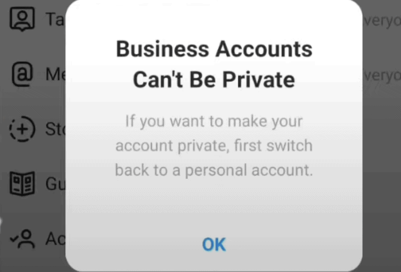 Instagram Business Accounts Can’t be Private