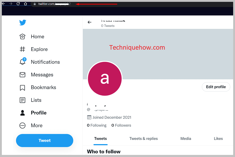 profile URL on the Top