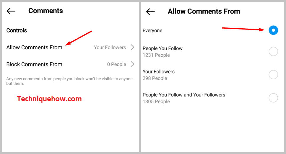 Allow Comments From on instagram