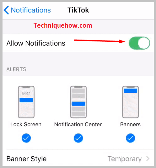 Allow notifications for TikTok