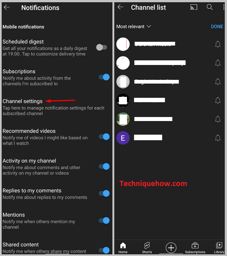 Channel settings on Youtube app