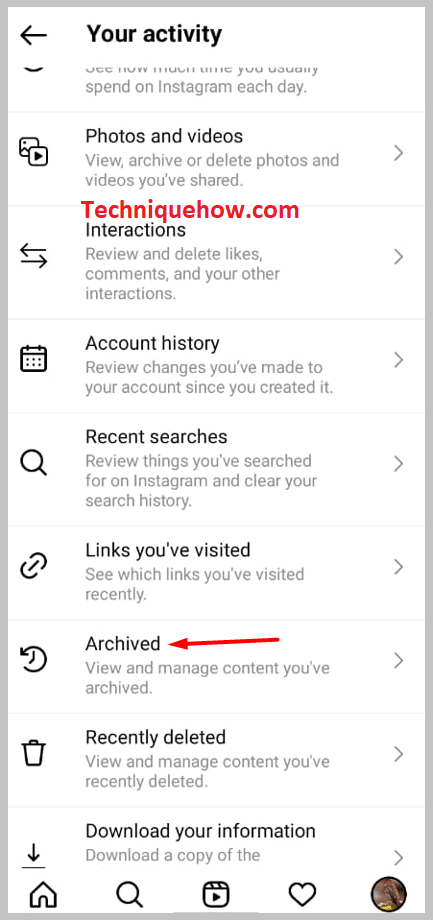 Choose  Archived on instagram