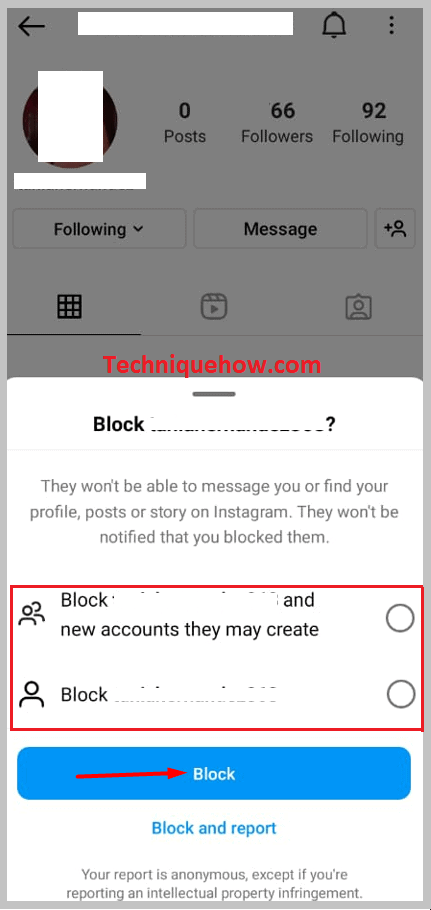 Click 'Block' from the options