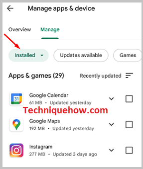 Click on Installed