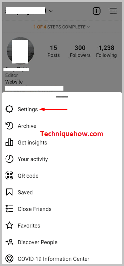 Click on Settings on mobile app instagram
