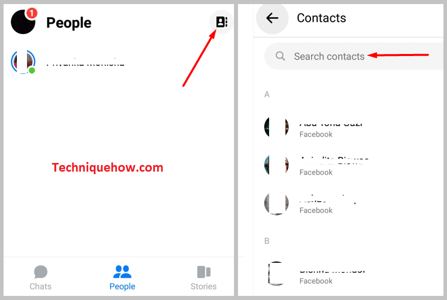  Contact icon and search messenger 