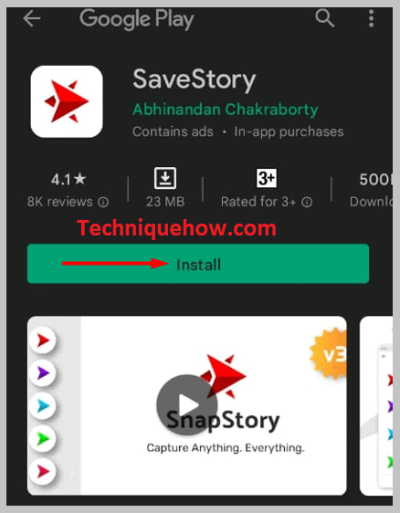 Download the application on snap story