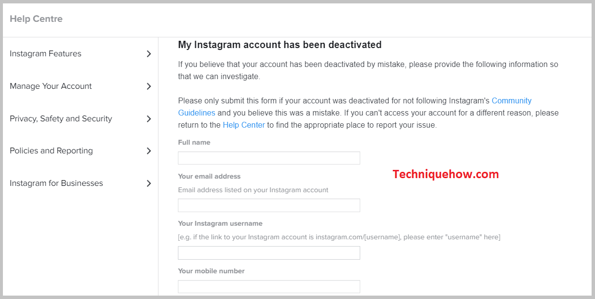 Fill in your Personal info instagram