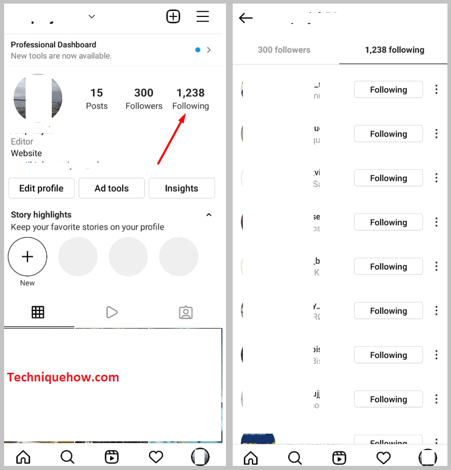 Followers list on Instagram