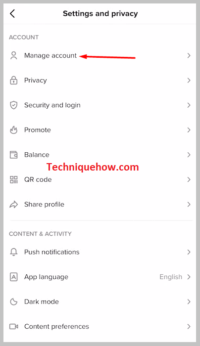 Manage account on tiktok