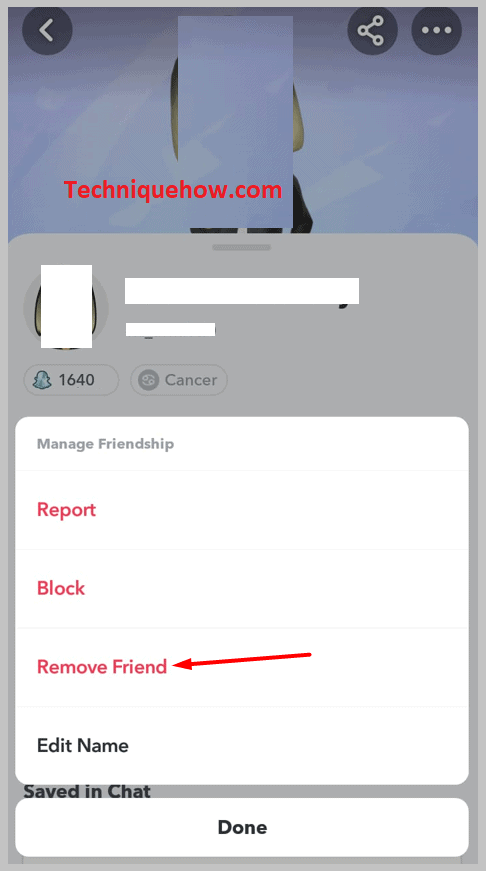 Remove Friend on snapchat app