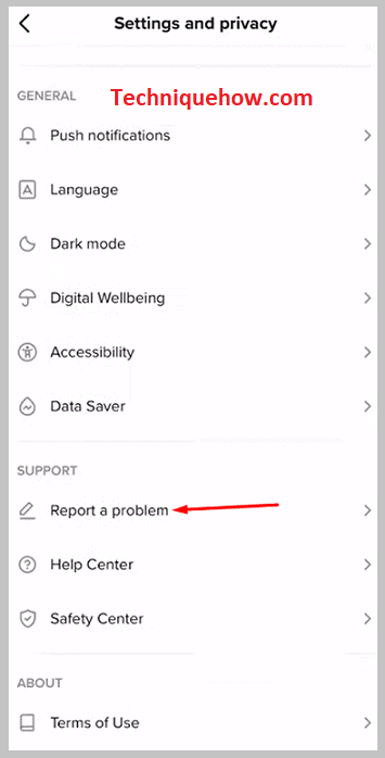 Report a problem on tiktok