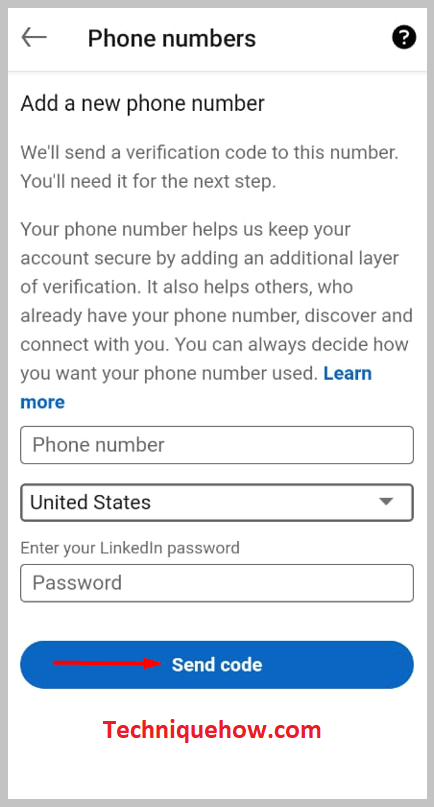 Send code on LinkedIn