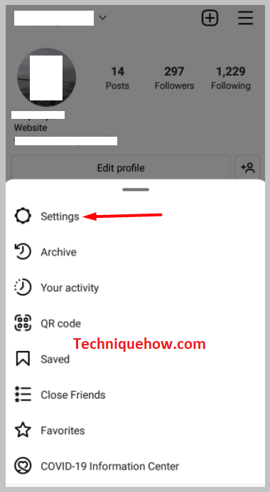 Settings icon on instagram