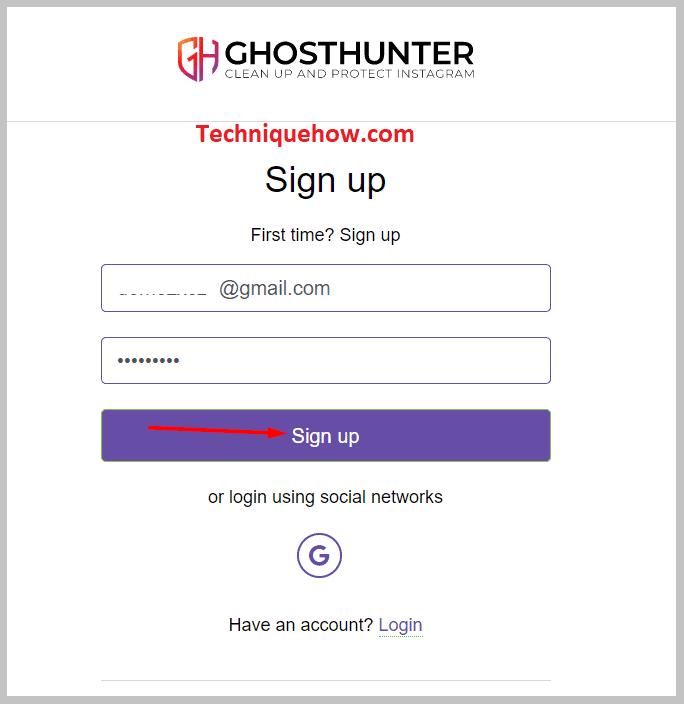 Sign Up page ghostshunter
