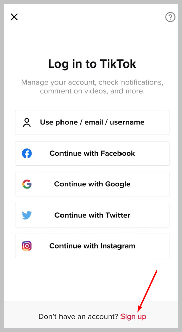 Sign up for an account on tiktok