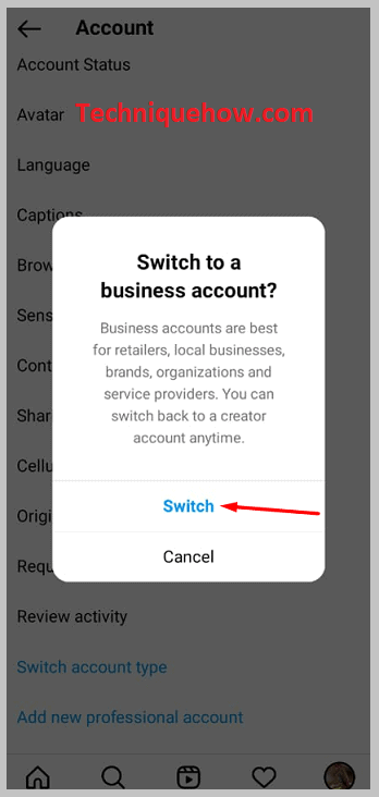 Switch button on instagram