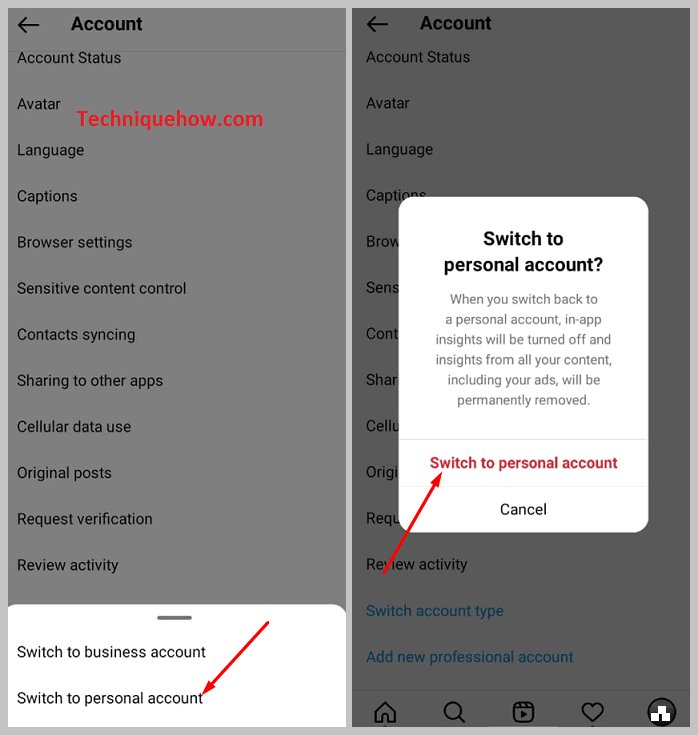 Switch to Personal Account