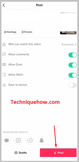 Tab on Post Button