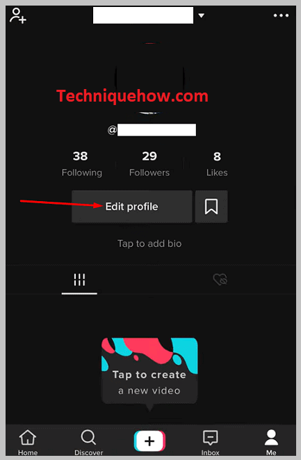Tap on Edit Profile tiktok