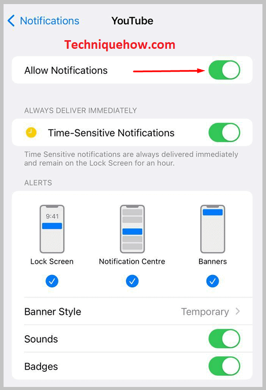 Tap on it to turn it on and green notification 