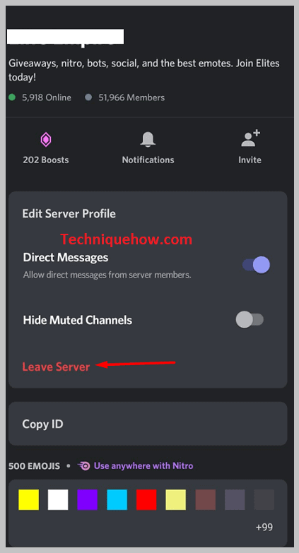 Tap the Leave Server option on mobile