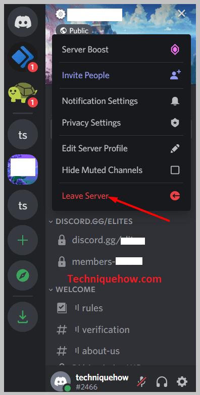 Tap the Leave Server option