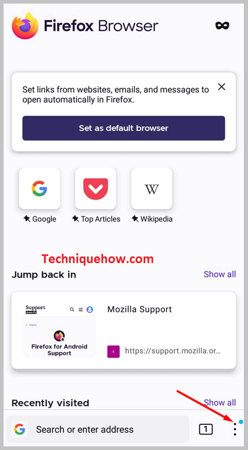 Three dots icon on firefox