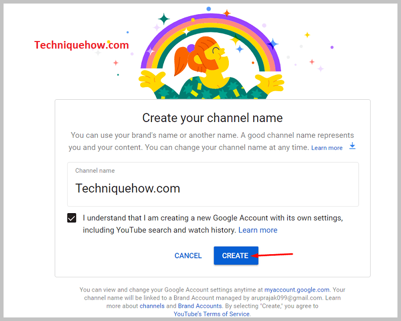 click Create on Youtube