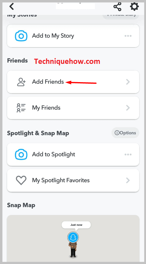 click on Add Friends on snapchat app