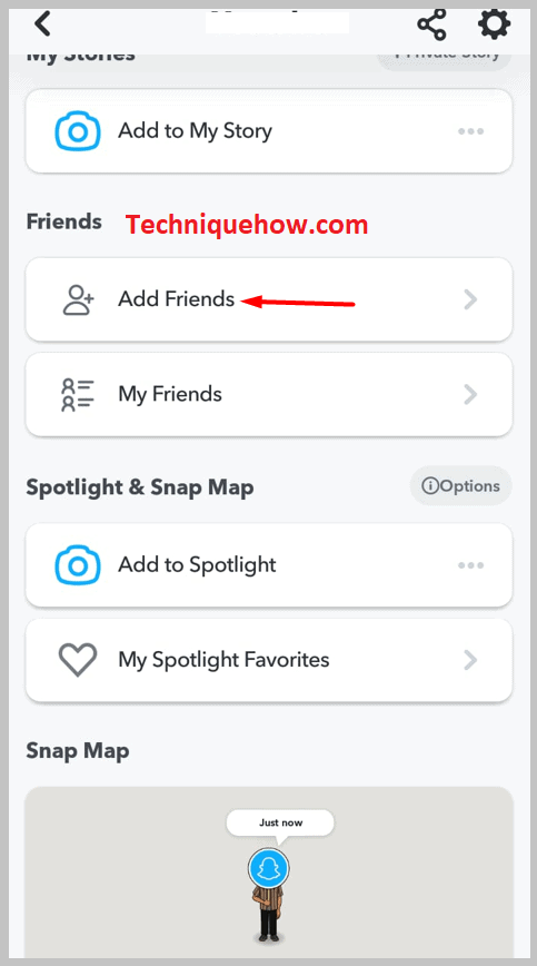  click on Add Friends on snapchat app