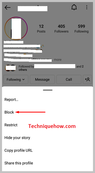 click on Block on instagram
