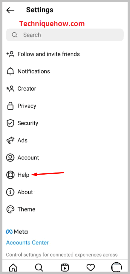 click on Help on instagram app