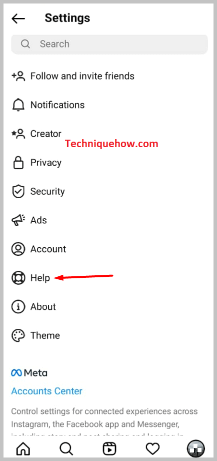 click on Help on instagram