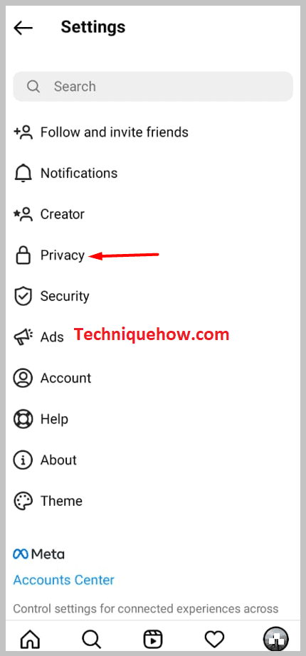 click on Privacy on mobile app