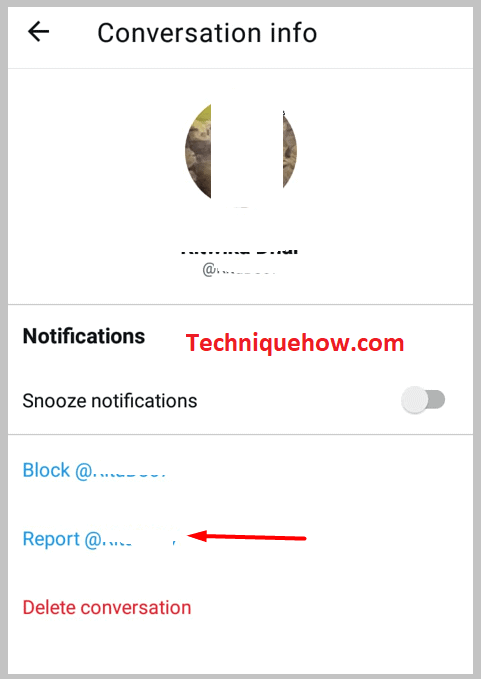 click on Report @username app