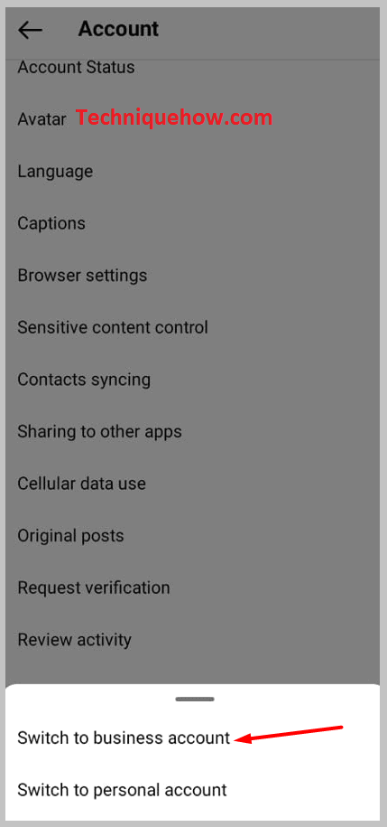 click on Switch to business account