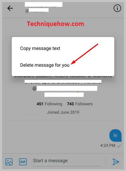click on the Delete message for you option