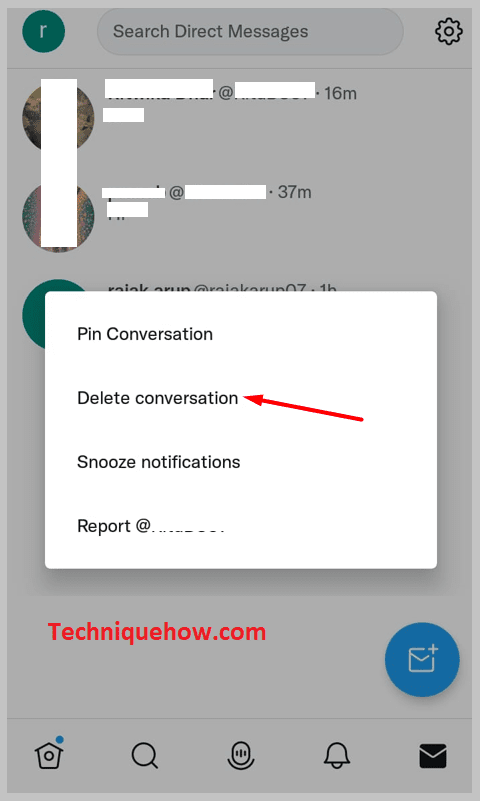 click on the option Delete conversation on twitter app