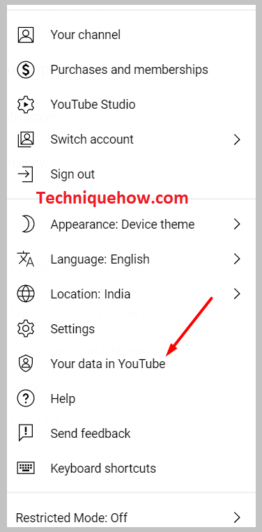 click on the option Your data in YouTube pc